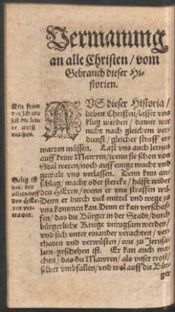 Vermanung an alle Christen/ vom Gebrauch dieser Historien.
