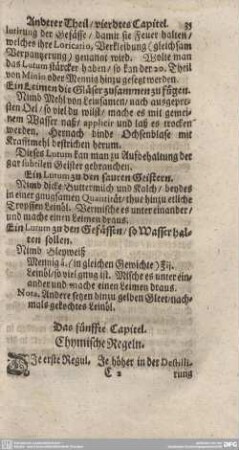 Das fünffte Capitel. Chymische Regeln.