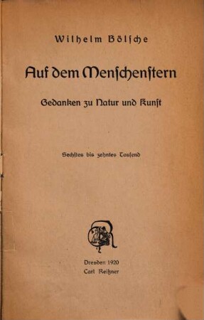 Auf dem Menschenstern : Gedanken zu Natur und Kunst