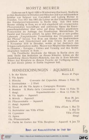 Handzeichnungen /Aquarelle (Nr. 1-92)