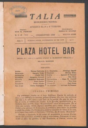 Plaza Hotel Bar : sainete en un acto y tres cuadros