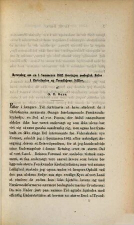 Om en i Sommeren 1862 foretagen zoologisk Reise i Christianias og Trondhjems Stifter