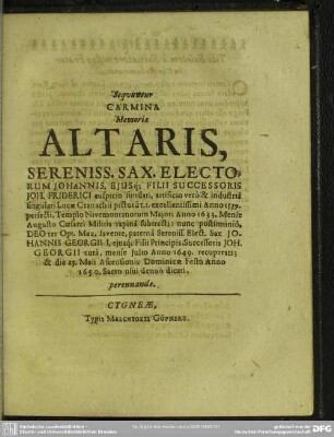 Sequuntur Carmina Memoriae Altaris