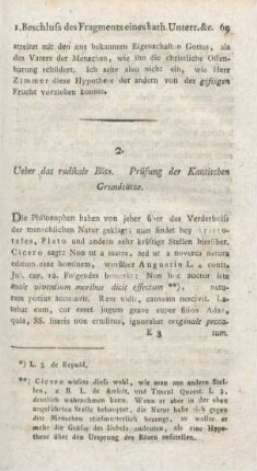 69-111 Ueber das radikale Böse : Prüfung der Kantischen Grundsätze