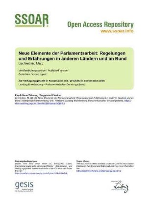 Neue Elemente der Parlamentsarbeit: Regelungen und  Erfahrungen in anderen Ländern und im Bund