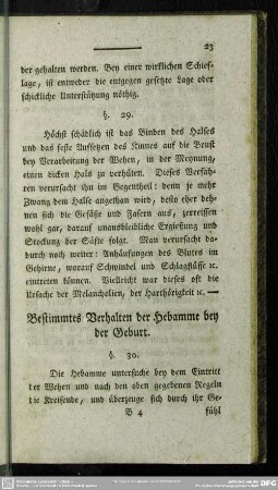 Bestimmtes Verhalten der Hebamme bey der Geburt