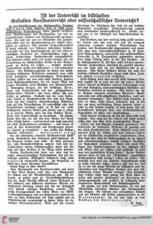 N.F. 6.1926 S. 31: Ist der Unterricht im bildhaften Gestalten Kunstunterricht oder wissenschaftlicher Unterricht?