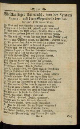 Weitläufiger Unterricht, von der Syntaxi Ornata, und deren Gegentheile dem Barbarismo und Soloecismo.
