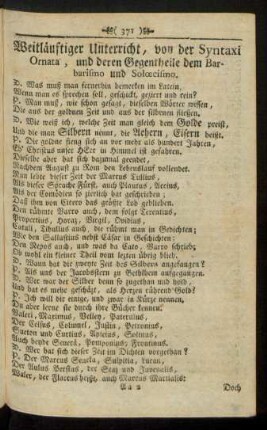Weitläufiger Unterricht, von der Syntaxi Ornata, und deren Gegentheile dem Barbarismo und Soloecismo.