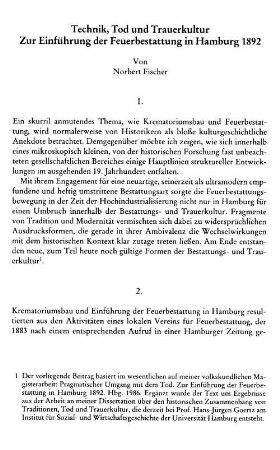 Technik, Tod und Trauerkultur : zur Einführung der Feuerbestattung in Hamburg 1892