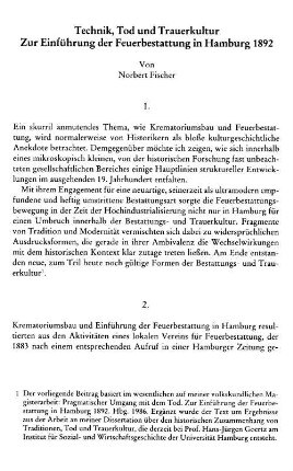 Technik, Tod und Trauerkultur : zur Einführung der Feuerbestattung in Hamburg 1892
