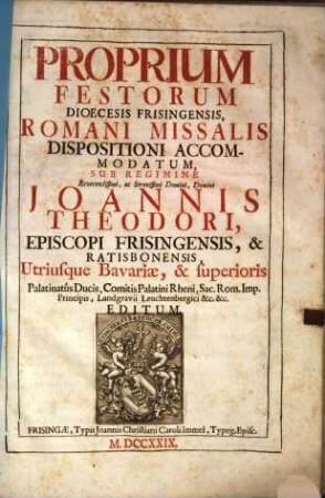 Proprium Festorum Dioecesis Frisingensis : Romani Missalis Dispositioni Accommodatum