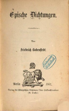 Epische Dichtungen : von Friedrich Bodenstedt