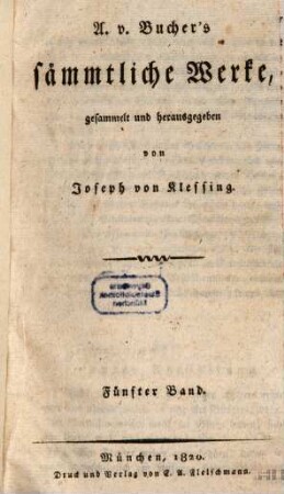 A. v. Bucher's sämmtliche Werke. 5, Pangraz : Geschichte eines Bürgersohnes