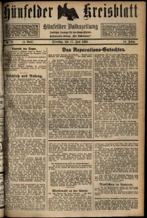 Erste Ausgabe vom Dienstag, den 11. Juni 1929.