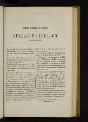 Breves Noticias Estadisticas de Guadelupe Hidalgo.