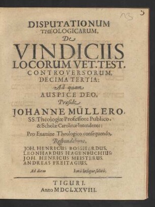Disputationum Theologicarum, De Vindiciis Locorum Vet. Test. Controversorum, Decima Tertia