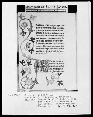 Gebetbuch des Konrad Peutinger — Initiale A (nima xpi), darin Kommunion, Folio 150verso
