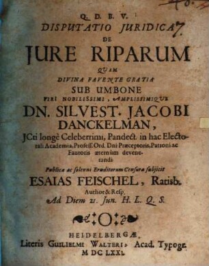 Disputatio Iuridica De Iure Riparum