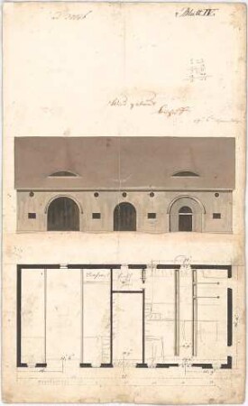 Voit, Johann Michael; Kleinaitingen; Pfarrhof - Grundriss, Ansicht