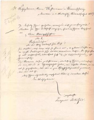 Korrespondenz von Leopold Schefer an George Westermann