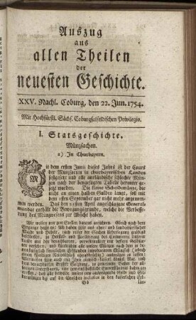 XXV. Nachl. Coburg, den 22. Jun. 1754.