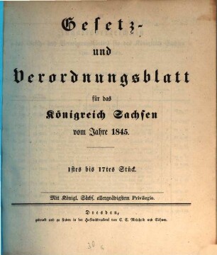 Gesetz- und Verordnungsblatt für das Königreich Sachsen. 1845