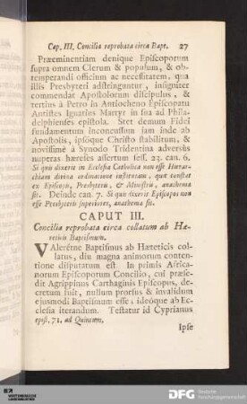 Caput III. Concilia reprobata circa collatum ab Haereticis Baptismum