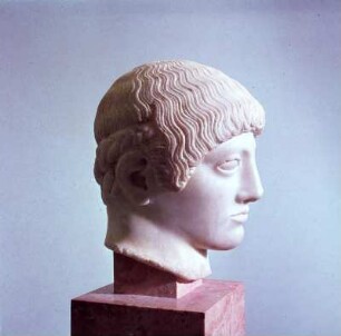 Athen. Akropolis-Museum. Kuros-Haupt ("der mit dem gelben Haar"), um 480 v. Chr. P5