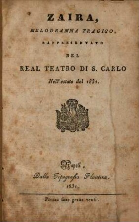 Zaira : Melodramma tragico