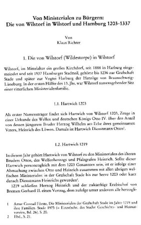 Von Ministerialen zu Bürgern : die von Wilstorf in Wilstorf und Hamburg ; 1203 - 1337