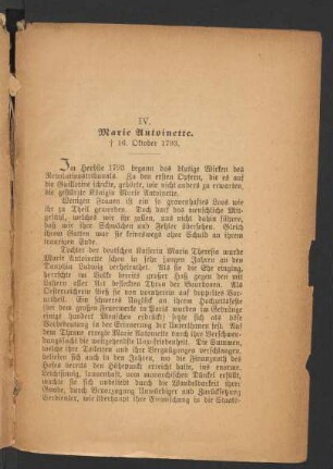 IV. Marie Antoinette. 16. Oktober 1793.