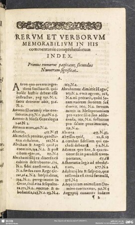 Rerum Et Verborum Memorabilium In His commentariis comprehensorum Index