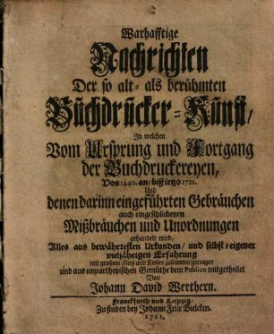 Wahrhaftige Nachrichten der Buchdrucker-Kunst