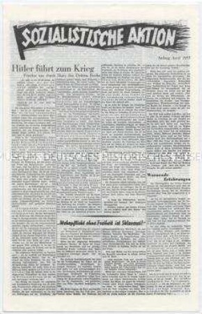 Sozialdemokratisches Exil-Blatt "Sozialistische Aktion" u.a. zur Einführung der Wehrpflicht