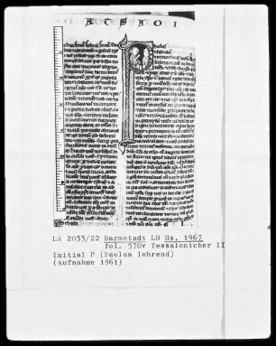 Biblia sacra mit Missale — Initiale P (aulus) mit lehrendem Paulus, Folio 570verso