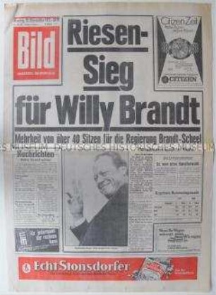 Tageszeitung "Bild" zum Wahlsieg von Willy Brandt bei der Bundestagswahl