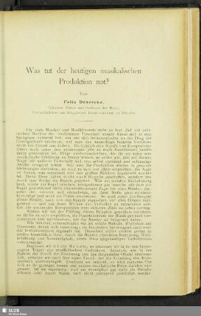 Was tut der heutigen musikalischen Produktion not?