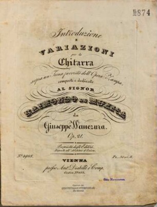 Introduzione e variazioni per la chitarra sopra un tema favorito dell'opera: Zampa : Op. 21