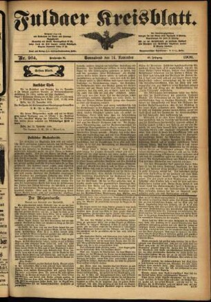 Erste Ausgabe vom Samstag, den 14. November 1908.