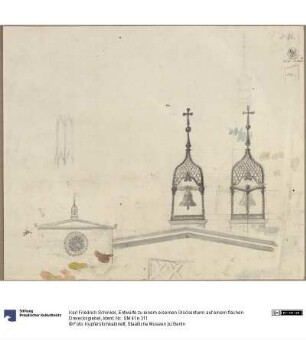 Entwürfe zu einem eisernen Glockenturm auf einem flachen Dreiecksgiebel