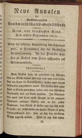 Neun und dreyßigstes Stück. Den 28sten September 1815.