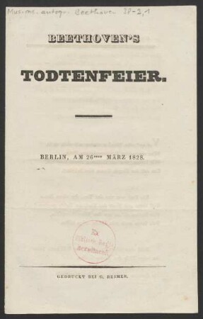 Gedruckte Materialien zu Beethoven-Erinnerungsfeiern