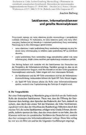 Satzklammer, Informationsklammer und geteilte Nominalphrasen