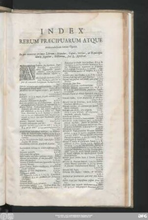 Index Rerum Praecipuarum Atque memorabilium totius Operis.