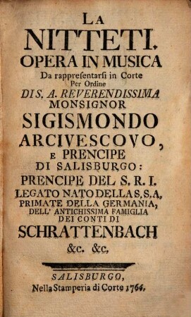 La Nitteti : Opera in musica