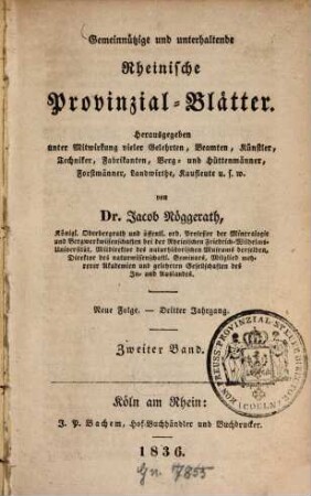 Gemeinnützige und unterhaltende rheinische Provinzial-Blätter, 3. 1836, Nr. 2