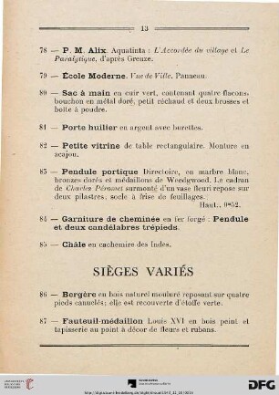Sièges Variés (Nr. 86-97)