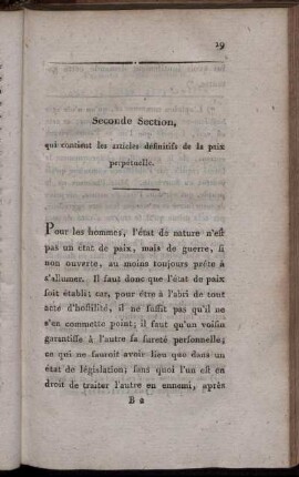 Seconde Section, qui contient les articles définitifs de la paix perpétuelle.