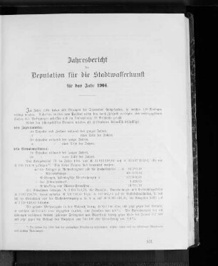 Jahresbericht der Deputation für die Stadtwasserkunst für das Jahr 1904.